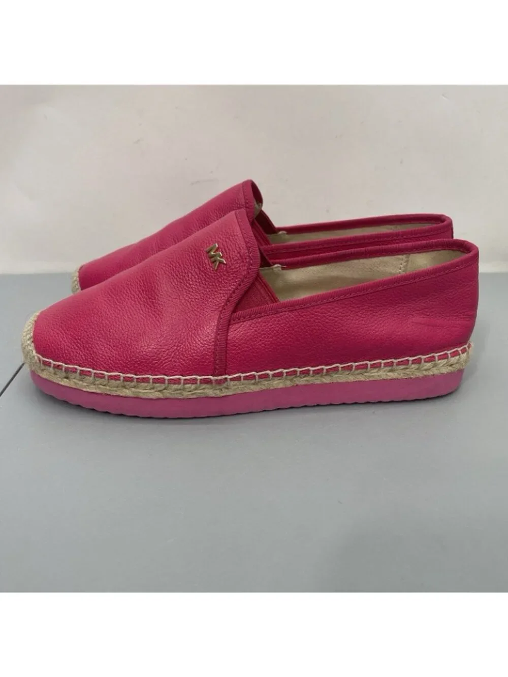 Michael Kors Hastings Espadrilles Shoes Slip On Pebbled Leather Hot Pink Women 7